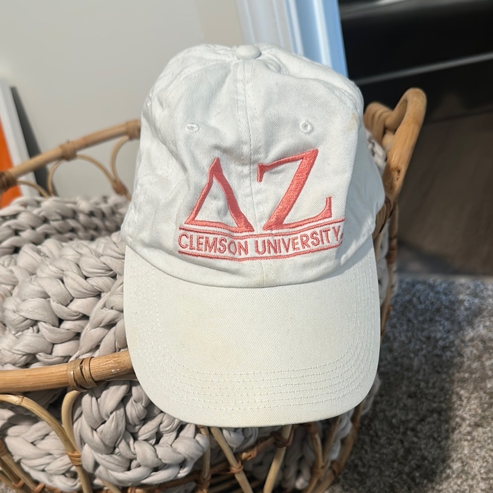 Delta Zeta Clemson University Embroidered Baseball Hat in Coral/Pink